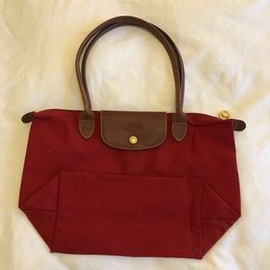 Red Longchamp Small Le Pliage Nylon Shoulder Tote